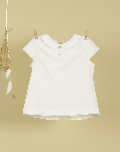 Girls' vanilla t-shirt with claudine collar and embroidery TELISEA 19 / 19VU1931N0C114