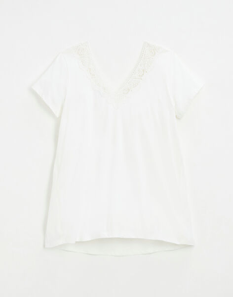Ivory tee-shirt with lace finish in organic cotton ANTHEE IVOIRE-E / PTXW2615NAP005