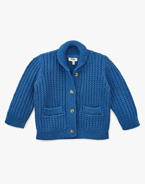 Boys' fancy knit shawl collar cardigan in blue ANISTON 20 / 20VU2021N12208