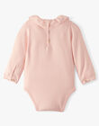 Girls' candy pink bodysuit in Pima cotton with ruffled collar ALORIANE 20 / 20VU1911N29D310