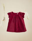 Girls' raspberry pink velveteen short-sleeve dress VITALINA 19 / 19IU1936N18308