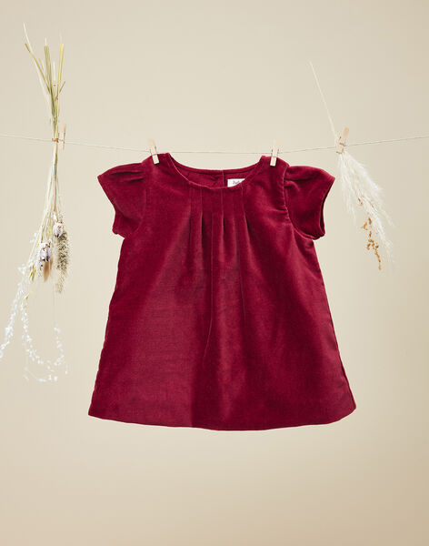 Girls' raspberry pink velveteen short-sleeve dress VITALINA 19 / 19IU1936N18308