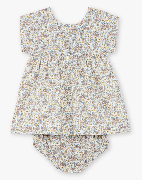 Vanilla and yellow bloomer and dress with liberty fabric in cotton girl's dress and bloomer CLAIRE 21 / 21VU1916N18114
