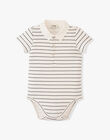 Boys' mixed-media short-sleeved T-shirt in vanilla with embossed stripes ADIBOU 20 / 20VU2022N29114