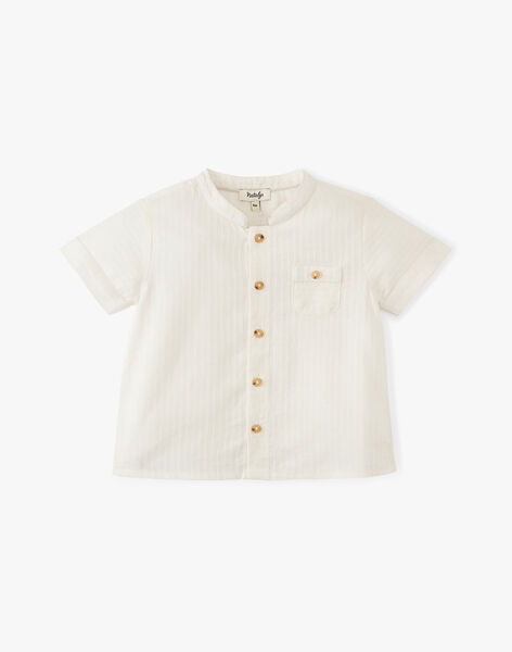 Boys' short-sleeved shirt in vanilla with embossed tone-on-tone stripes ALVARO 20 / 20VU2024N0A114