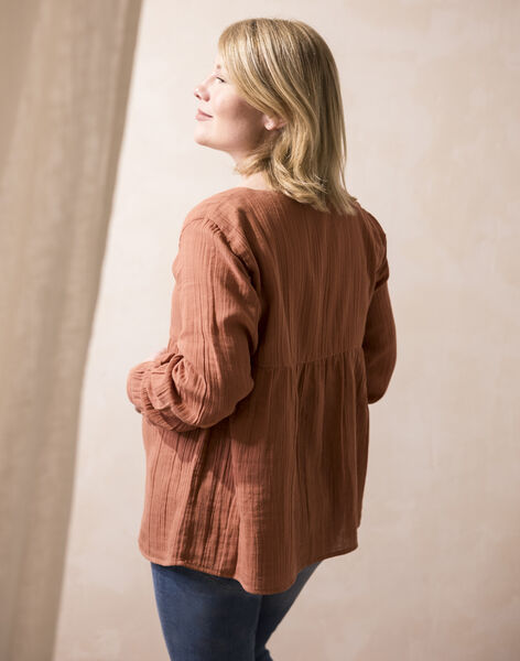 Mother-to-be blouse terracotta in organic cotton gauze COSINELLE 21 / 21VW2631N09E415
