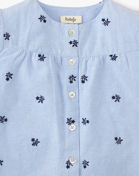 Girls' blue chambray blouse with embroidered flowers ANADINE 20 / 20VU1916N09721