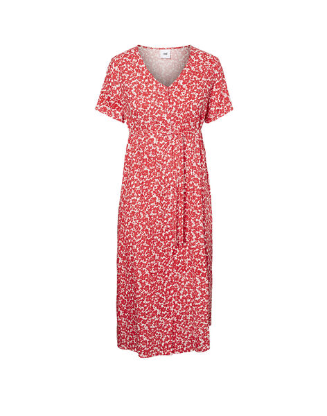 Maternity and nursing midday dress with red flowers MLLEAN DRESS / 19VW2687N18099