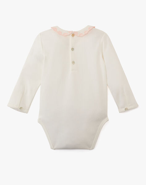 Girls' Pima cotton bodysuit with embroidered collar in vanilla ANELOUISE 20 / 20VU1912N29114