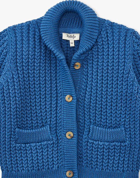 Boys' fancy knit shawl collar cardigan in blue ANISTON 20 / 20VU2021N12208