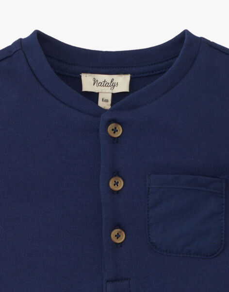 Boys' solid navy blue short-sleeve mixed-media bodysuit ADALBERT 20 / 20VU2012N67070