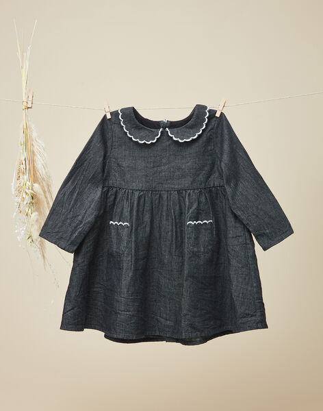 Girls' black denim long-sleeve flared dress VANDA 19 / 19IU1937N18K003