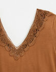 Camel t-shirt with lace finish in organic cotton ANTHEE CAMEL-EL / PTXW2614NAP804
