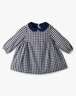 Girls' long-sleeved French gingham dress in white and midnight blue ASTRID 20 / 20VU1913N18713