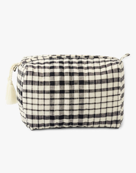 Unisex gingham toiletry pouch with black and vanilla checks AUGUSTAVE-EL / PTXQ6311TTO114