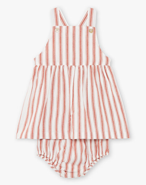 Girl's cotton striped vanilla and brick bloomer and dress COSIMA 21 / 21VU1924N18114