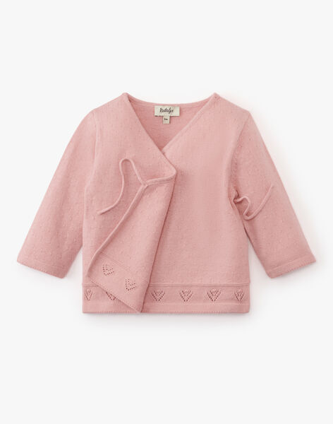 Girls' cotton cashmere wrap sweater in pink ABEILLE 20 / 20PV2211N2AD312
