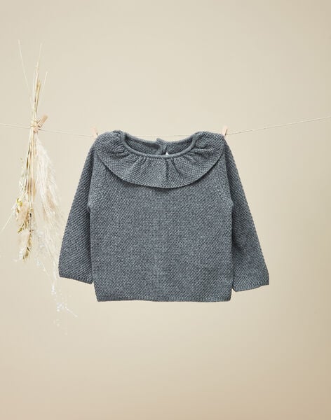 Girls' gray knit sweater with Peter Pan collar VINDIE 19 / 19IU1921N13309