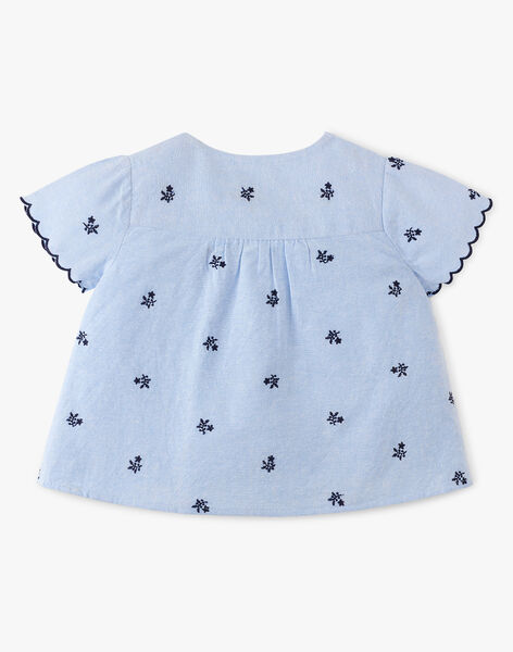 Girls' blue chambray blouse with embroidered flowers ANADINE 20 / 20VU1916N09721