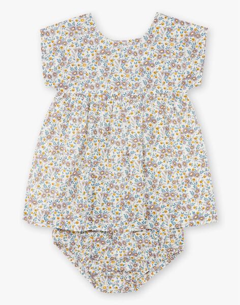 Vanilla and yellow bloomer and dress with liberty fabric in cotton girl's dress and bloomer CLAIRE 21 / 21VU1916N18114