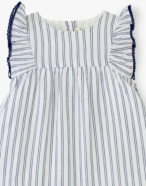 Girls' vanilla and navy blue striped sleeveless dress and bloomers ALANA 20 / 20VU1914N18114