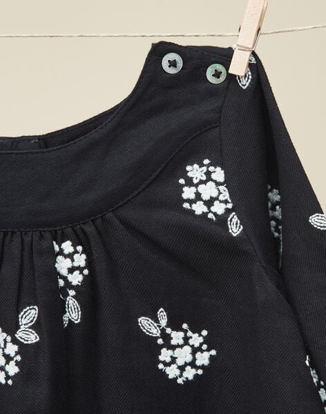 Girls' black long-sleeve floral twill dress VIC 19 / 19IU1938N18090
