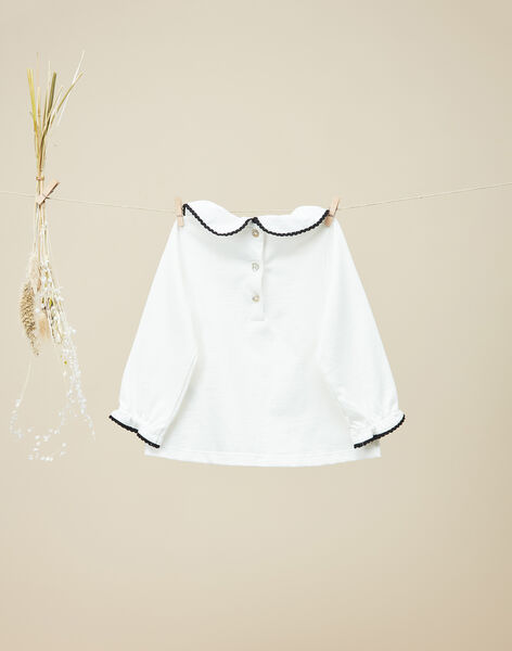 Girls' vanilla long-sleeve T-shirt with ruffled collar VAJULIETTE 19 / 19IU1921N0C114