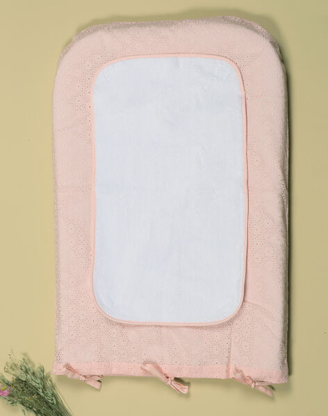 Embroidered vanilla and pink girls' changing mattress cover TEBEHOUSSEFI 19 / 19VQ6222N75114
