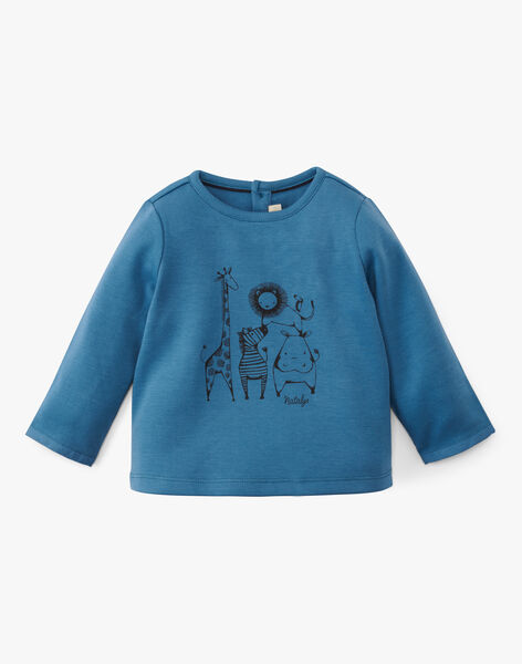 Boys' solid long-sleeved T-shirt in royal blue with jungle animals ANDERSON 20 / 20VU2013N0F201
