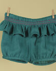 Girls' emerald green shorts with embroideries and ruffles TENOLA 19 / 19VU1935N02608