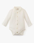 Boys' solid long-sleeved dual fabric bodysuit with full front opening in vanilla ATOS-EL / PTXV2314N29114