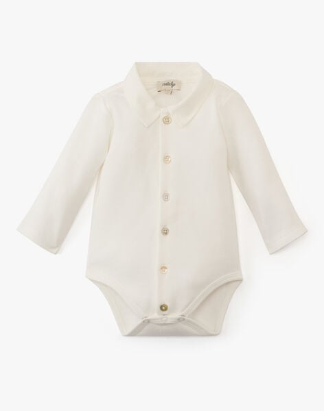 Boys' solid long-sleeved dual fabric bodysuit with full front opening in vanilla ATOS-EL / PTXV2314N29114