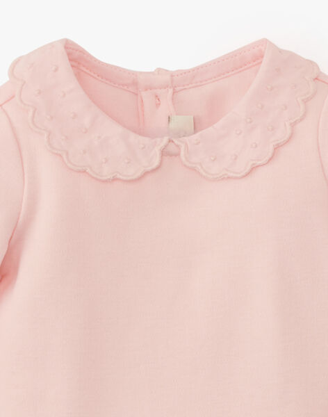 Girls' Pima cotton bodysuit with embroidered collar in candy pink ANELLY 20 / 20VV2212N29D310