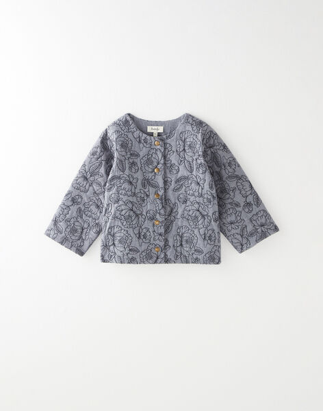 Girl jacket in screwed chambray and embroidered flower pattern BENEDICTE 20 / 20IU1951N17P269