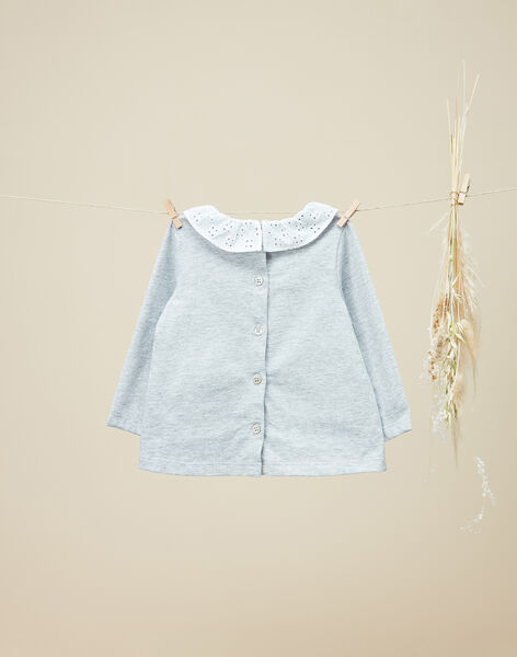 Girls' heather gray long-sleeve top with ruffled collar VAVENISE 19 / 19IU1931N0CJ920