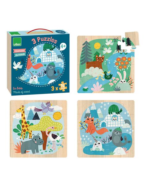 Set of 3 16-piece puzzles: animals of the world 3PUZL ANIMX BOI / 23PJJO018JBO999