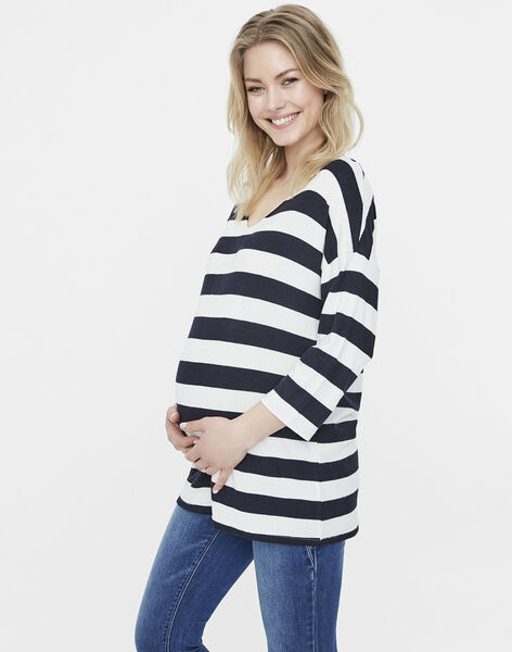 Mamalicious black and white striped maternity T-shirt MLMICHELLE TOP / 19IW2665N0F090