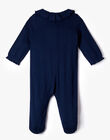 Girls' ribbed Pima cotton sleepsuit with ruffled collar in navy ANOUMEA- EL / PTXX6511N32070