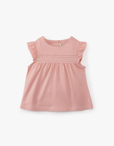 Girls' short-sleeved smocked top in baby pink ALUCIA 20 / 20VU1922N0CD329