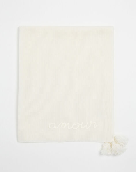 Off-white merino wool embroidered blanket ILICHO ECRU 23 / 23IV7058NL1001