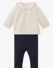 Girls' outfit with embroidered collar T-shirt in vanilla and fancy ribbed pants in slate ALYPSO 20 / 20PV2211N19114