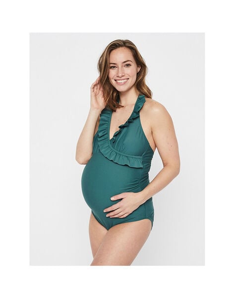 Maternity swimsuit with green flounces MLANEMONE / 19VW2681N40600