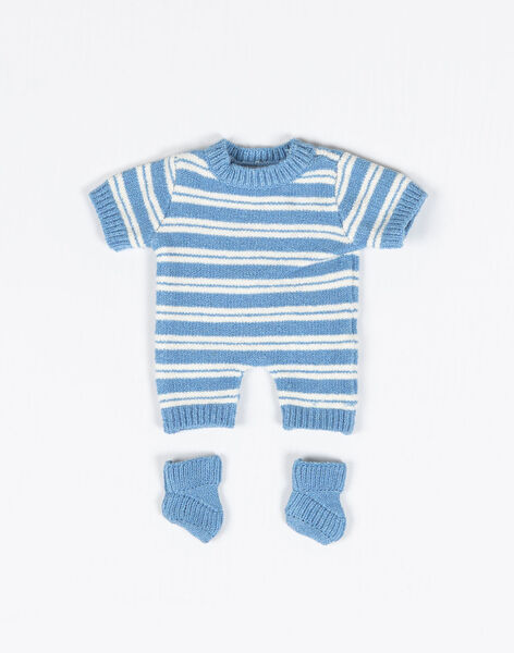 Babies outfit - Short striped knitted jumpsuit and its slippers TNU BBS HORLAND / 23PJJO017AJVC218
