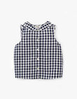 Girls' sleeveless French gingham blouse in white and midnight blue AROBIE 20 / 20VU1911N09713