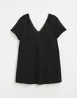Black tee-shirt with lace finish in organic cotton ANTHEE BLACK-EL / PTXW2611NAP090