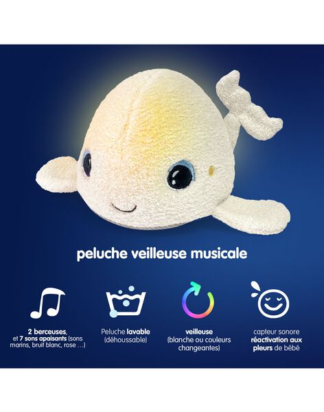 White beluga nightlight and sound plush toy VEILLEUS BELUGA / 23PCDC003LUM000