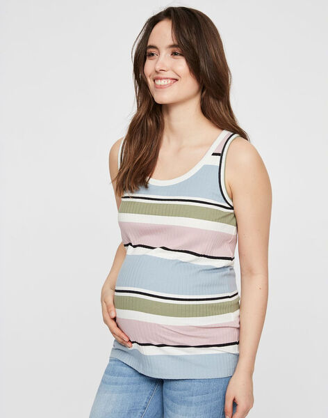 Organic maternity tank top with multicoloured stripes MLNEWAURA TOP / 19VW2682N3E099