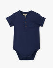 Boys' solid navy blue short-sleeve mixed-media bodysuit ADALBERT 20 / 20VU2012N67070