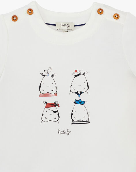 Boys' short-sleeved T-shirt with hippopotamus graphic in vanilla ANDREWS 20 / 20VU2021N0E114