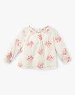 Girls' floral print cotton voile blouse in vanilla with gold Lurex stripes ASELENE 20 / 20VU1913N09114